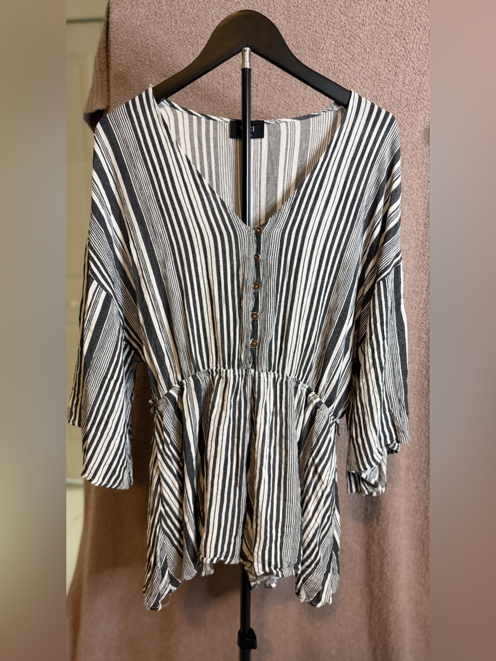 Vici Black & White Striped V-Neck Peplum Top